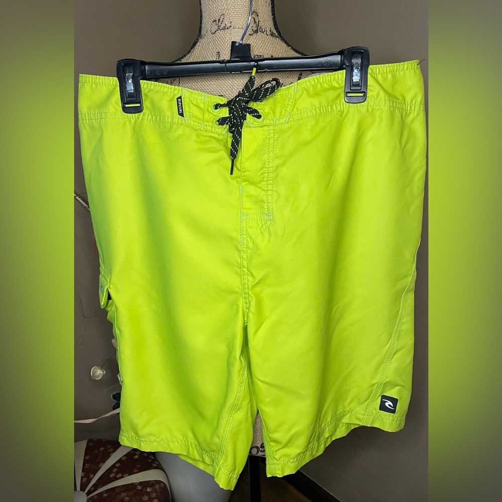 Rip Curl Men's Bright Lemon Lime Swim Shorts Tie waist inner lined Sz 36